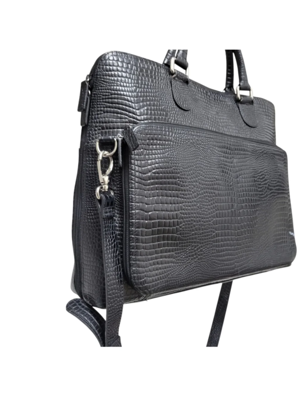 Levenger Crocodile Embossed Genuine Leather Messenger Briefcase Crossbody Bag